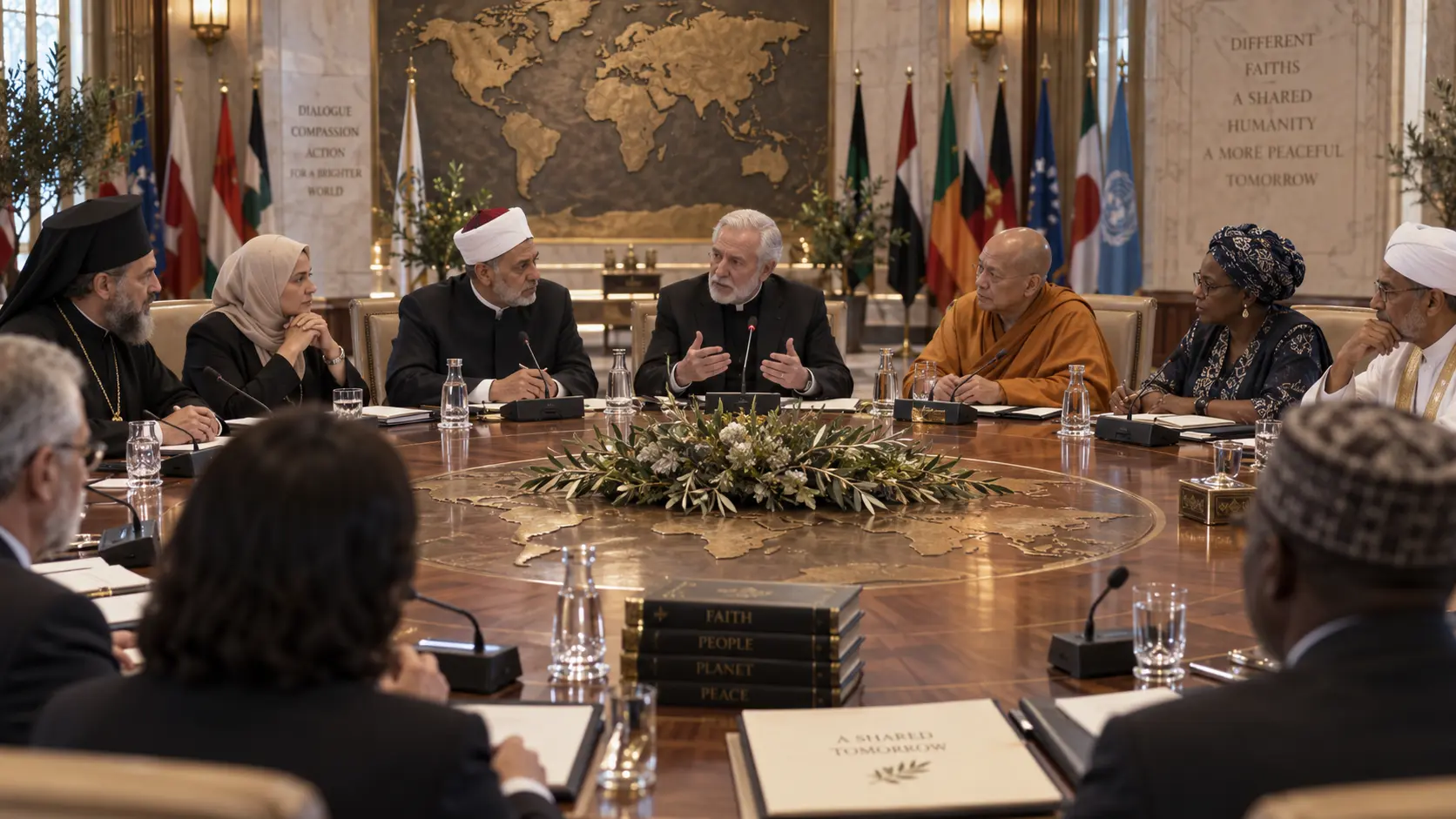 A council table prepared for a formal institutional meeting